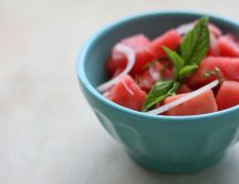 Slice of watermelon and mint in a bowl - salad fruit