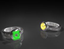Two silver rings on a mirror floor - lantern colors
