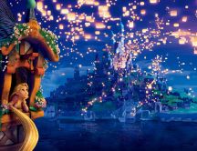 Hundreds of lanterns light the sky - World Disney movie
