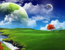 Abstract world - green moon and a painted nature