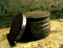 Stack old Romanian coins - professional photo