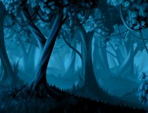 Blue forest in the night - trees from the story