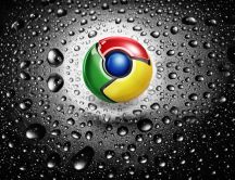 Google Chrome logo and macro water drops - HD wallpaper
