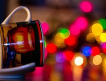 Old cup full with colourful lights - HD wallpaper