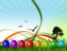 Colored eggs in the grass - beautiful Easter paint