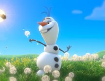 Olaf play with dandelions - scene from Frozen movie