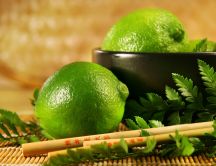 Green lime and Chinese sticks - HD wallpaper