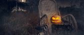 Lightning pumpkin and a crow - scary Halloween night