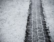 Traces of car on the fresh snow - HD winter wallpaper