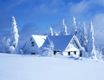 White winter landscape - House covered with snow