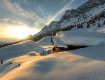 Cottage in the top of mountain - HD winter wallpaper
