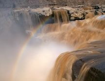 Rainbow on waterfall - HD wallpaper