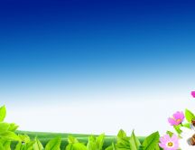 Digital art - green field with flowers and blue sky