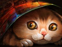 A cat hiding under a magazine - Animal painting