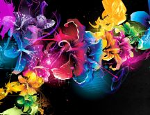 Colorful fractal flowers and butterflies