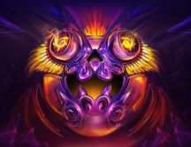 Abstract purple monster face with fire