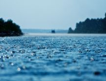 Many water drops - Rain over the lake