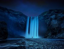 Stunning Skogafoss waterfall in night