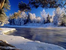 Mountain river - winter season - HD wallpaper