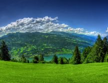 Beautiful green nature landscape - mountains and lake