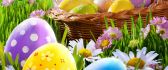 Happy Easter holiday - basket full with coloured eggs