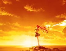 Golden nature made by the sun - anime girl in the wind
