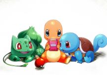 Three funny pokemons playing the Pokemon Go game