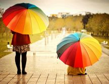 Two girls with big umbrellas in the rain - HD wallpaper