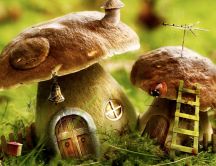 Wonderful houses in the mushrooms - Abstract wallpaper