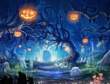 Scary night in the cemetery - Happy Halloween