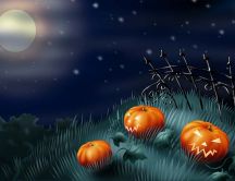 Scary pumpkins in the garden - Happy Halloween night