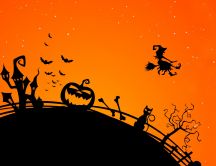 Halloween night - Funny pumpkins and black cat