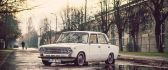 White old car - Lada on the road