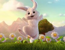 Easter paint - Happy rabbit on the nature