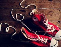 Red Converse on the flour - HD wallpaper shoes