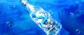 Blue mermaid captured in a bottle in the ocean -HD wallpaper