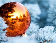 Wonderful Christmas ball on an ice tree - Nature in mirror