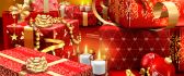 Lots of Christmas gifts - Red and golden ribbons