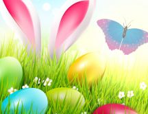 Colorful Easter eggs in the grass - Happy Spring Holiday