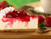 Delicious slice of strawberry cheese cake
