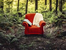 Abstract wallpaper - Red chair in the forest -Sleep and read