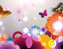 Colorful wallpaper flowers and butterflies abstract photo