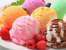 Magic colors in a plate - Delicious ice cream fruits