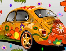 Beattle volskwagen car - Flower power ladybug design