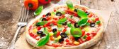 Pizza homemade with basil and pepper - Delicious food