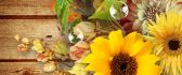Sunflowers bouquet on the wooden table - Autumn season