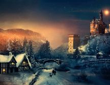 Night over the old city - Winter season HD wallpaper