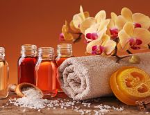 Flowers and orange - Essential oils for massage
