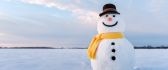 Funny snowman with yellow scarf - White winter season