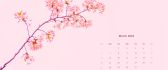 Cherry tree branch in blossom - March 2022 pink calendar